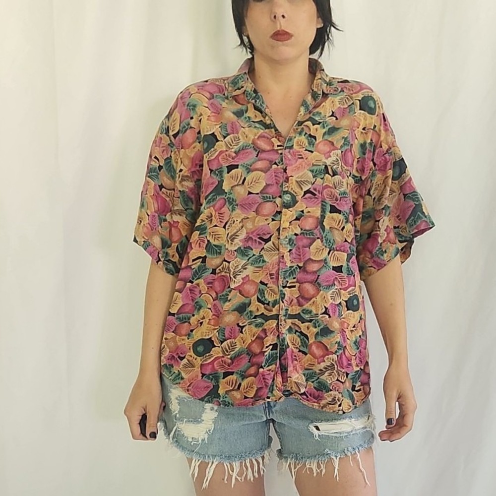 90s Pink, Tan, and Green Floral Top
